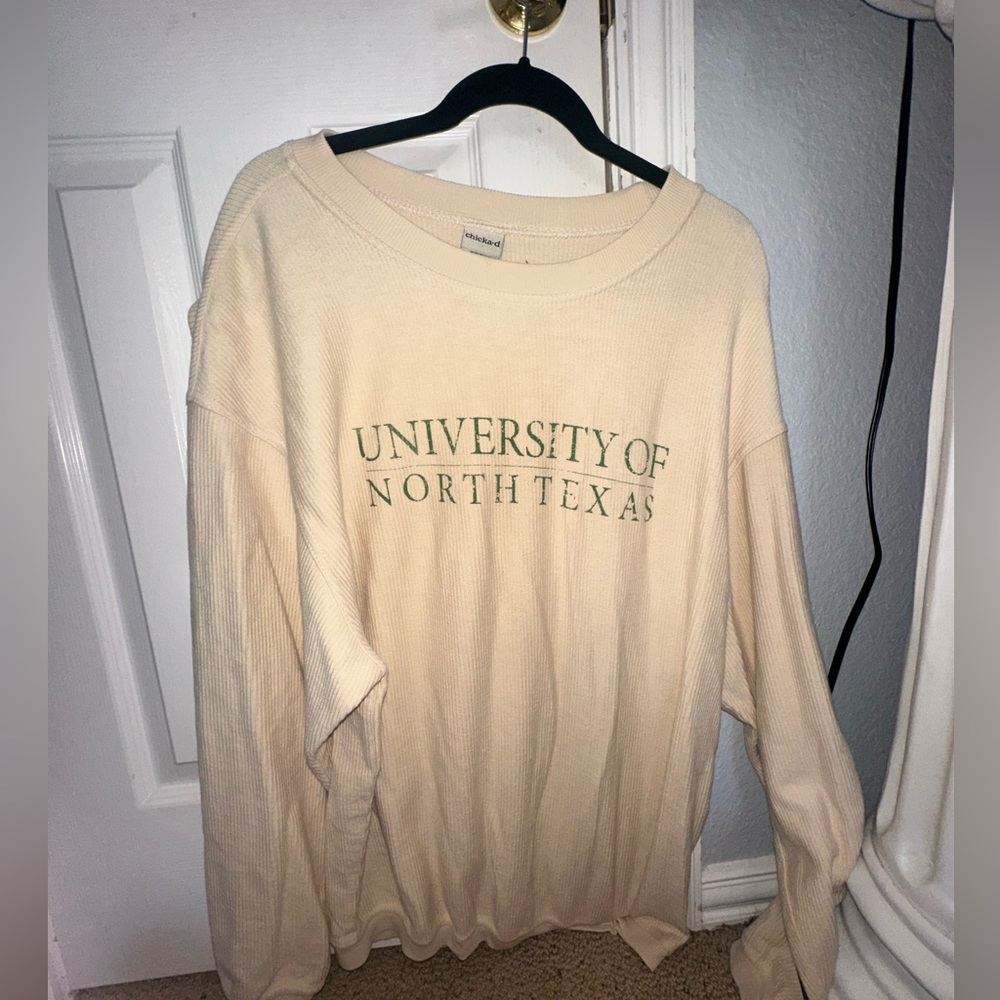 Cream University of North Texas crew neck , medium , chicka-de